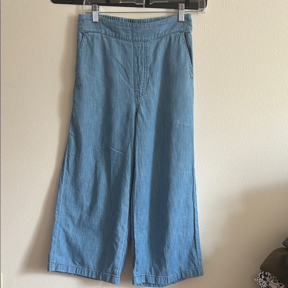 Madewell Denim/Linen Pull On Wide Leg Lightweight Cropped Pants Jeans .. XS